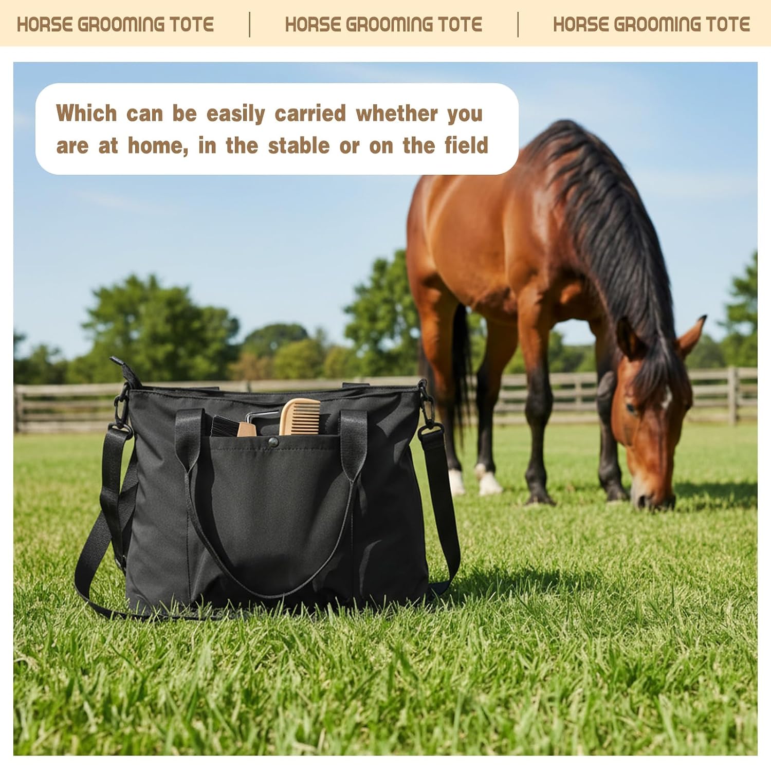 15 Pieces Horse Grooming Kit with Organizer Tote Bag Tack Room Supplies Horse Brush Sets Care Equine Cleaning Kit