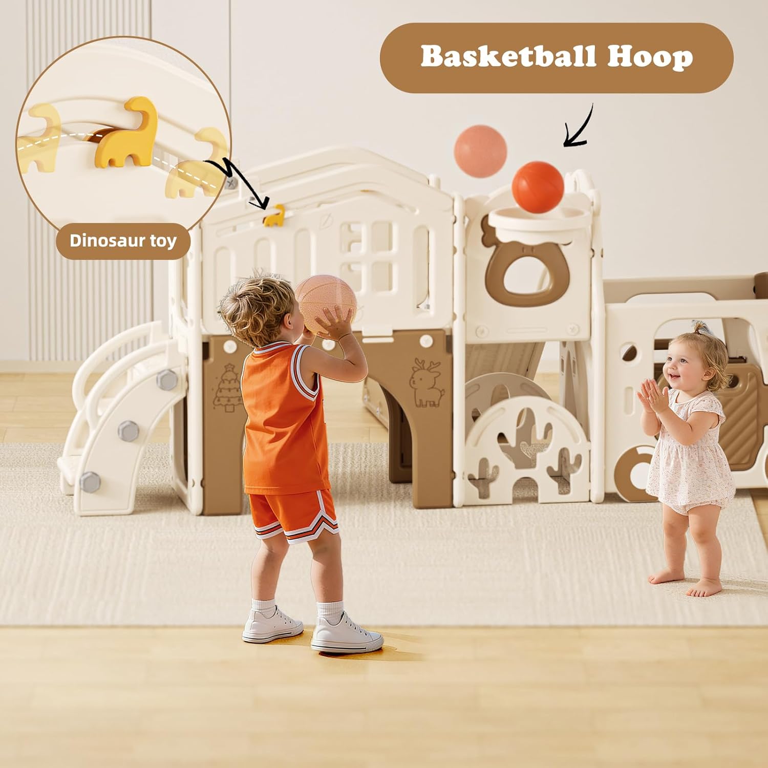 10 in 1 Toddler Slide Set, Bus Themed Kids Slide with Climber, Golf Set, Ring Toss, Basketball Hoop, Indoor Outdoor