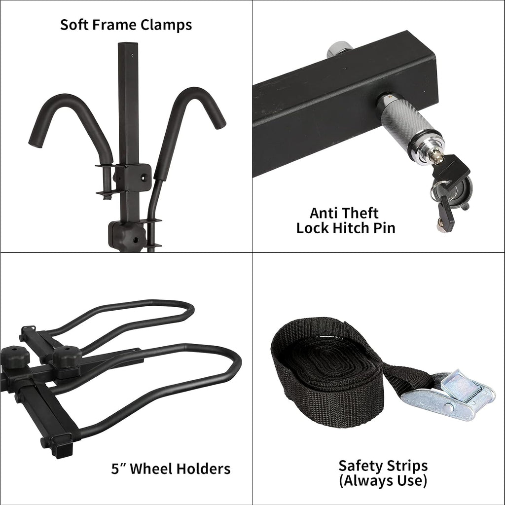 Hitch Bike Rack, Wobble Free Smart Tilting Folding Bicycle Car Racks for Standard, Fat Tire and Electric Bike, 2-Bike