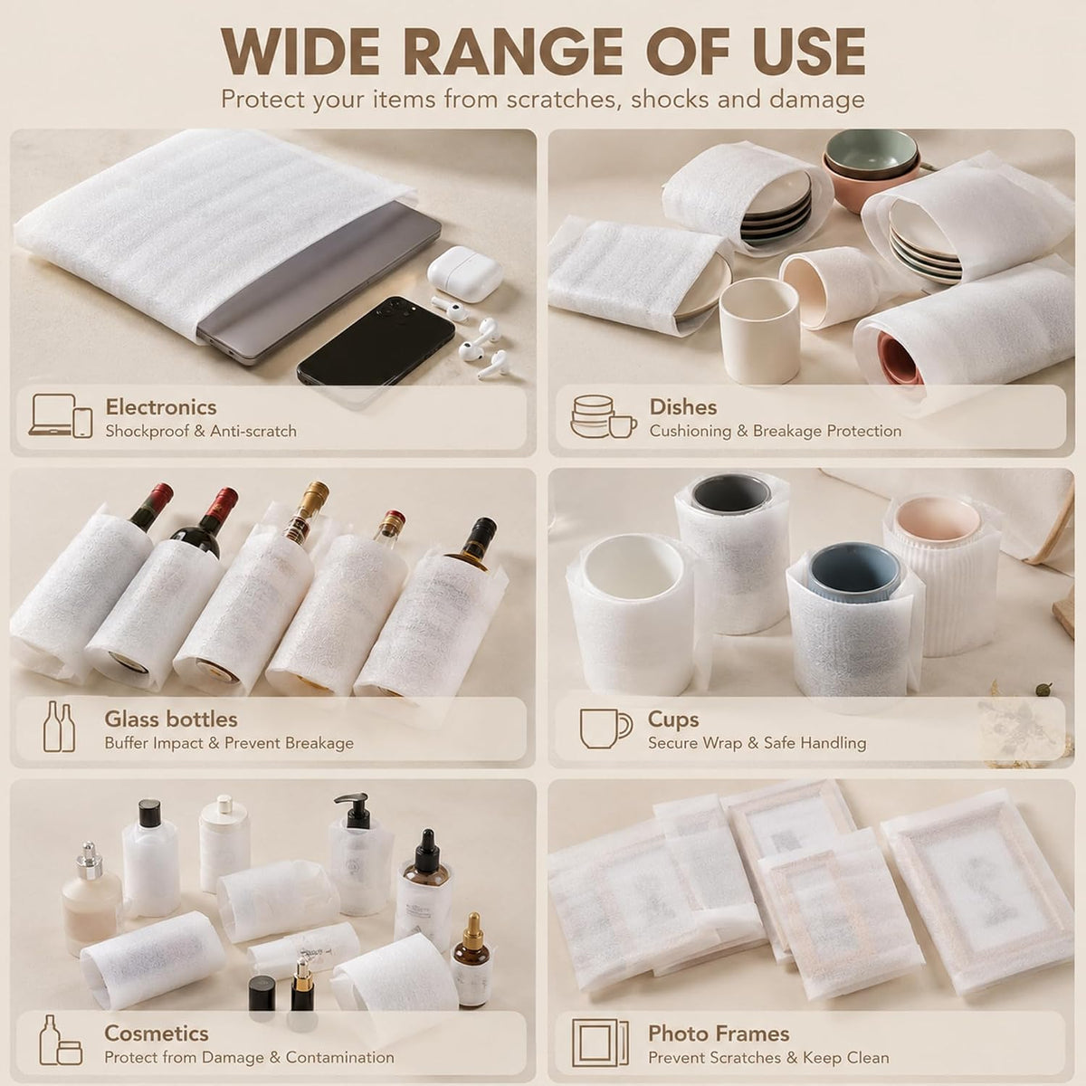 160pcs Dish Packing Supplies for Moving, 3 Size Foam Pouches&sheets