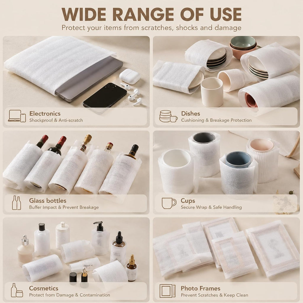 600pcs Dish Packing Supplies for Moving, 6 Size Foam Pouches&sheets