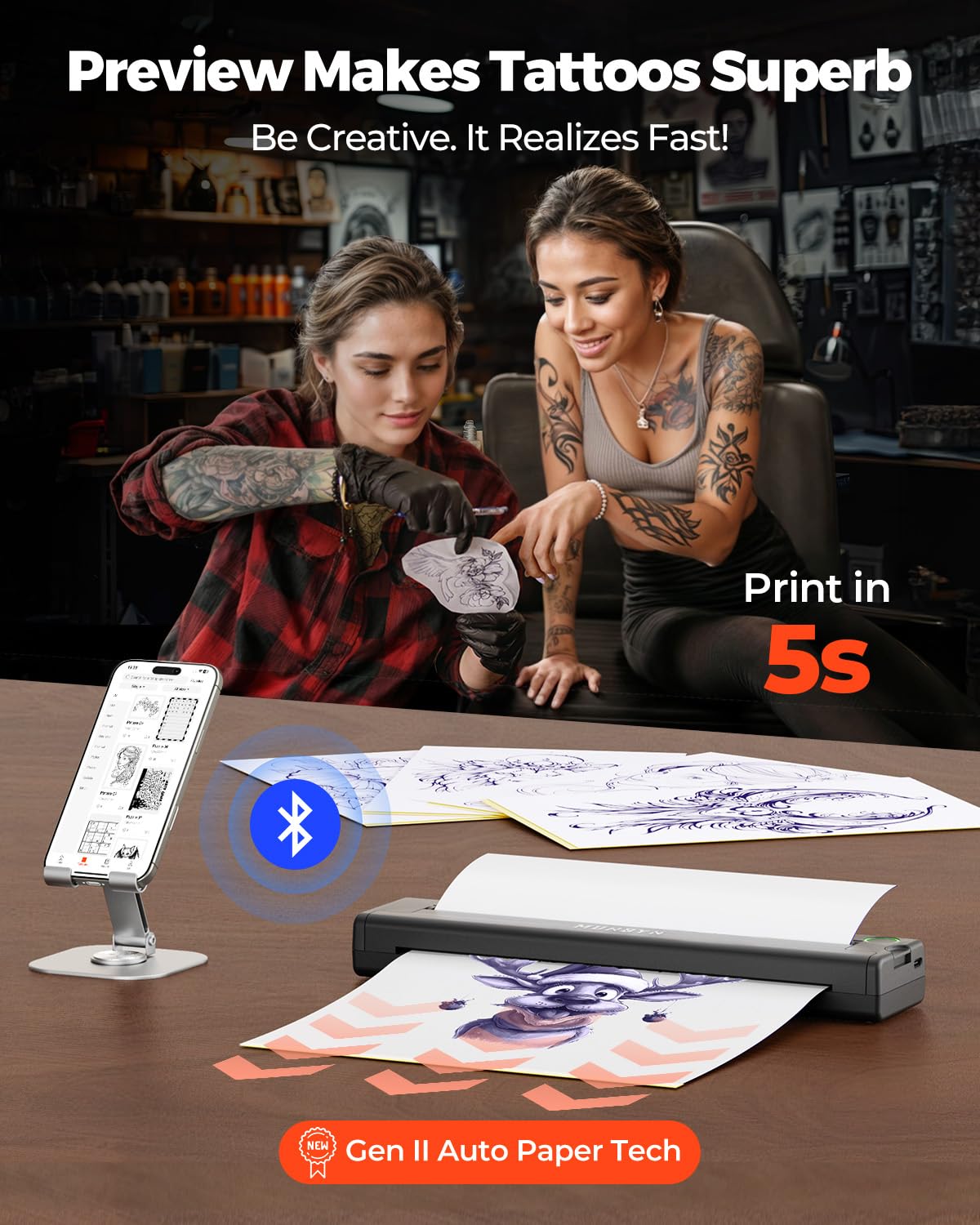 Thermal Tattoo Stencil Printer ITP05 with 20 Transfer Paper (Black)