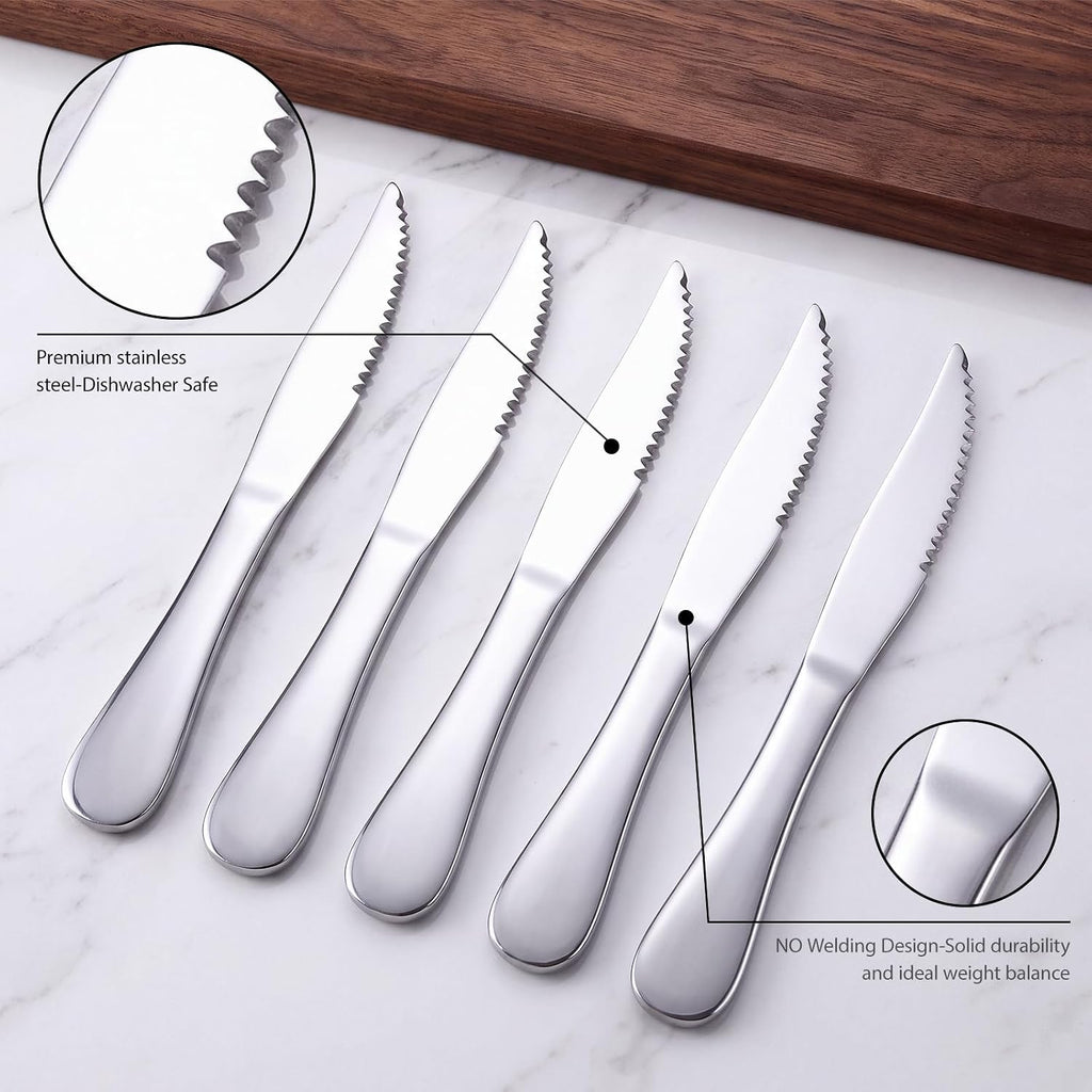 Serrated Steak Knives Set of 24, Kitchen Stainless Steel Steak Knife