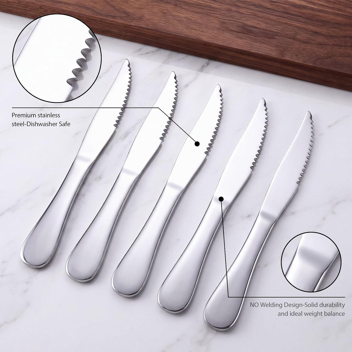 Serrated Steak Knives Set of 24, Kitchen Stainless Steel Steak Knife