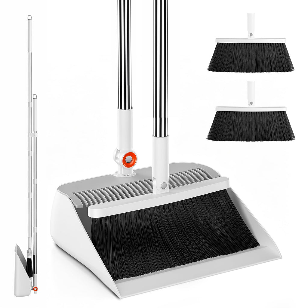Broom with Dustpan Combo Set, 53" Long Handle, Includes 2 Broom Heads