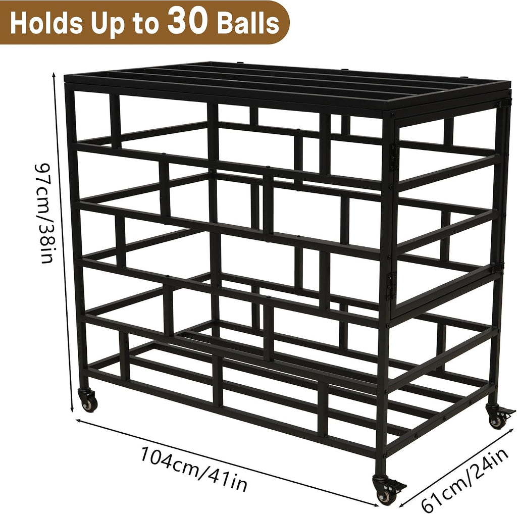 Ball Storage Cart, Lockable Rolling Basketball Storage Bin | Ball Organizer with Wheels, Secure Sports Exercise Ball