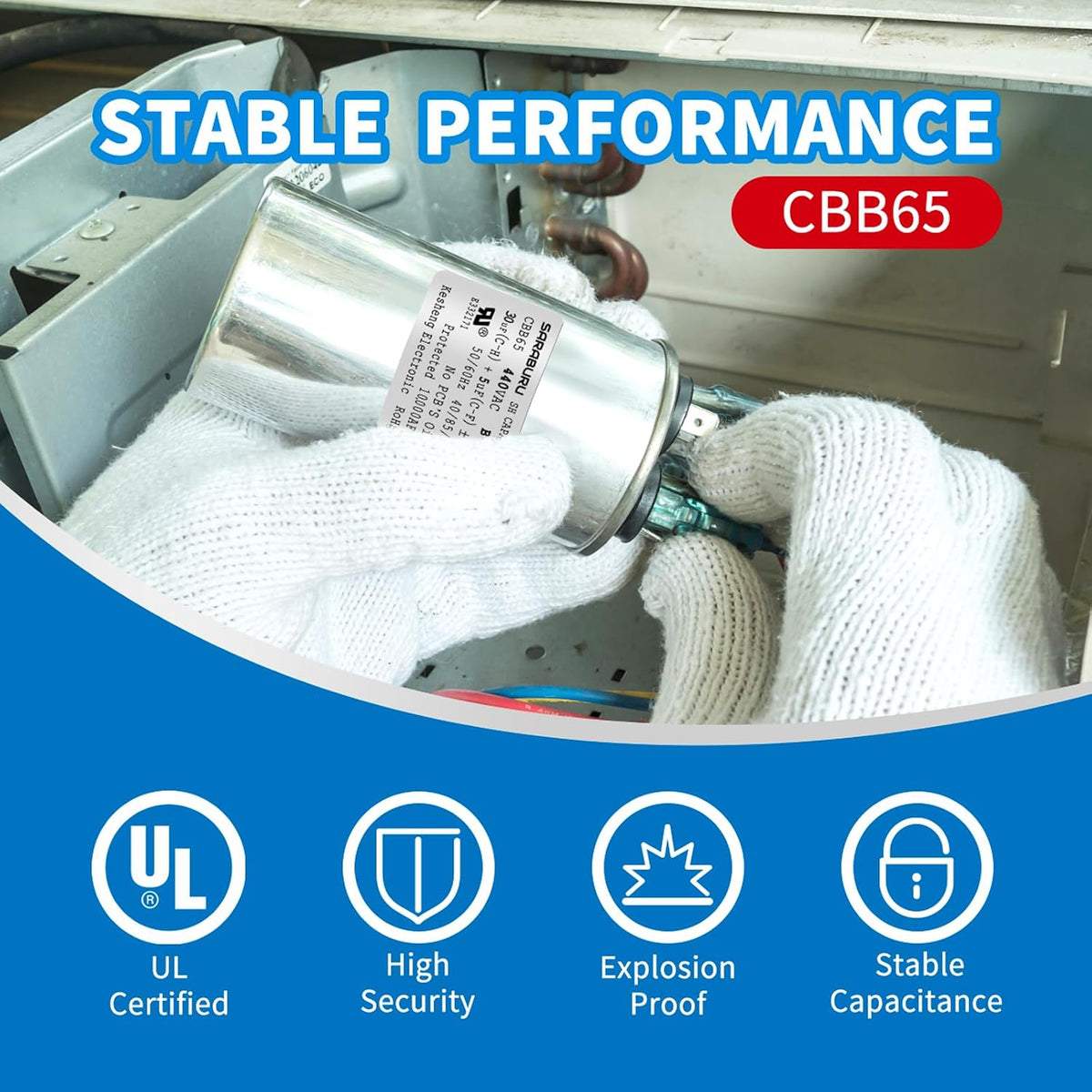 CBB65 Capacitor 30+5 µF ±5% 370V/440V for AC