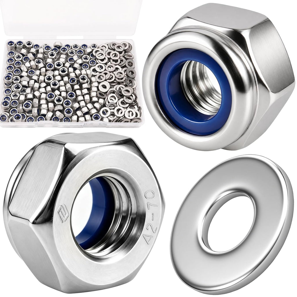 M6-1.0 Lock Nut 350Pcs Stainless Steel Nylock Locking Nuts with Washer