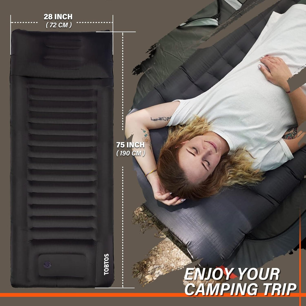 Inflatable Camping Sleeping Pad with Pillow, Thick 6 Inch Ultralight Sleeping Pad with Built-in Pump, Lightweight