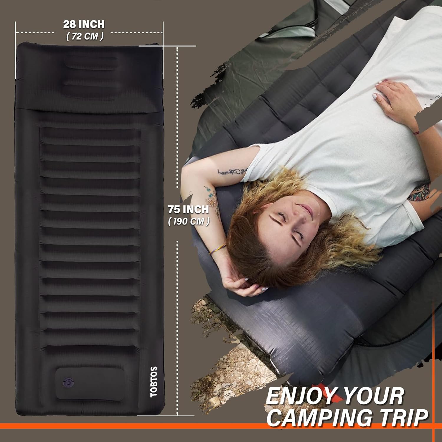 Inflatable Camping Sleeping Pad with Pillow, Thick 6 Inch Ultralight Sleeping Pad with Built-in Pump, Lightweight