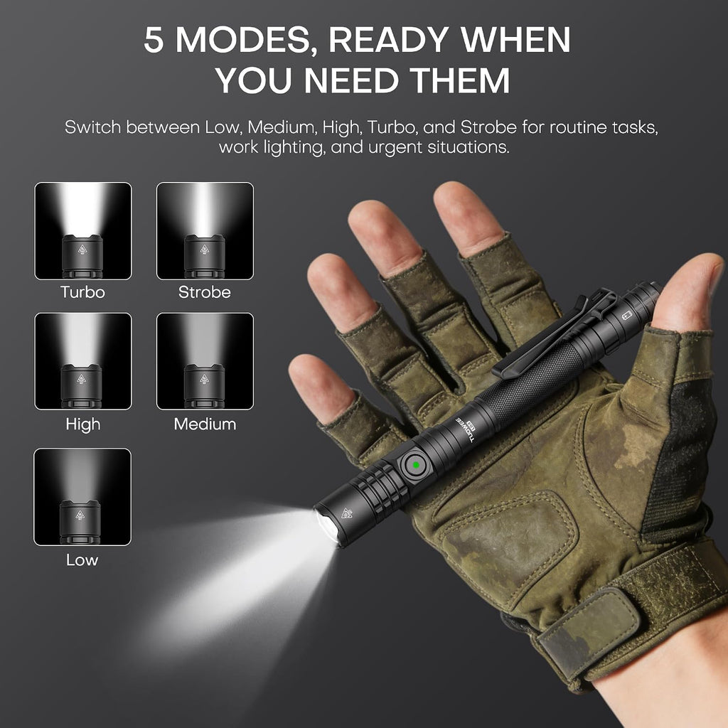 EDC Tactical Flashlight Rechargeable,Dual Modes 1500 High Lumens Pen Flashlight, Dual Switch Pocket LED Flashlight