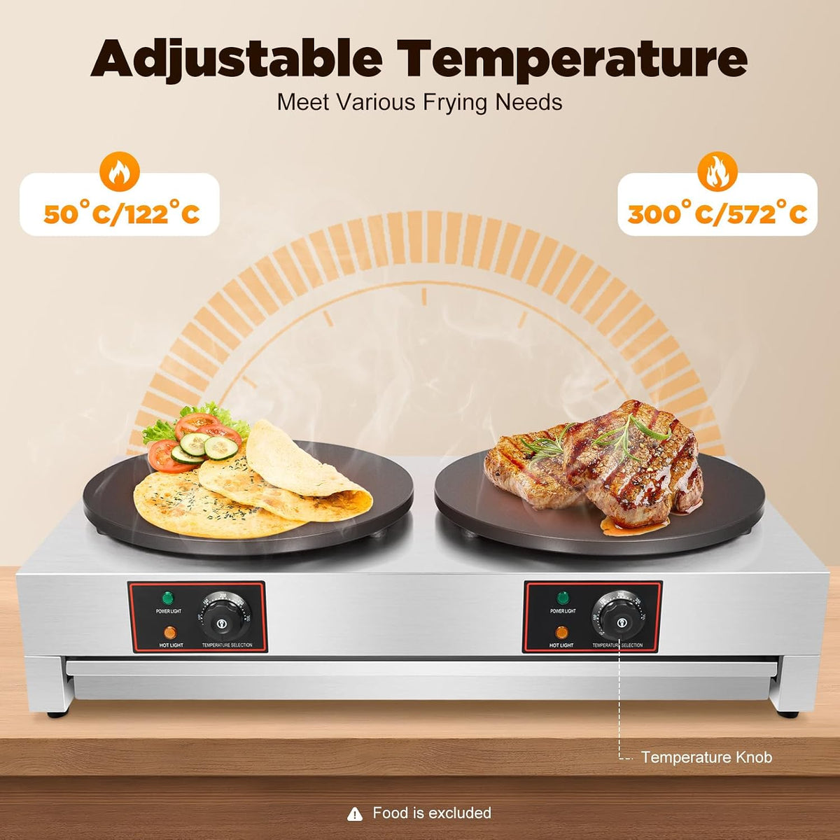3.4KW Double Head Electric Crepe Maker Machine 16In Non-Stick 110V