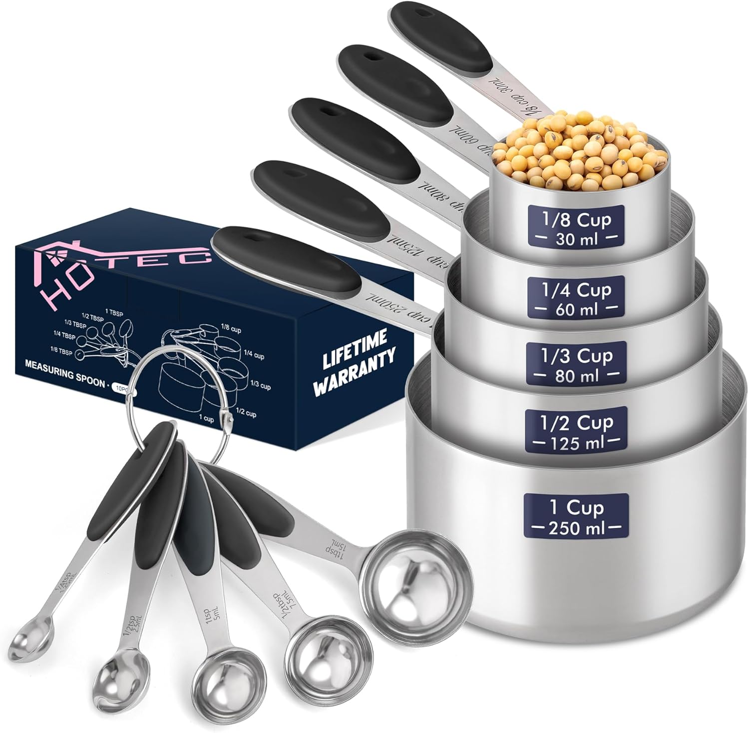 10-PACK Measuring Cups and Spoons Set, Kitchen Gadagets Cooking Baking,Heavy Duty & Dishwasher Safe for Dry and