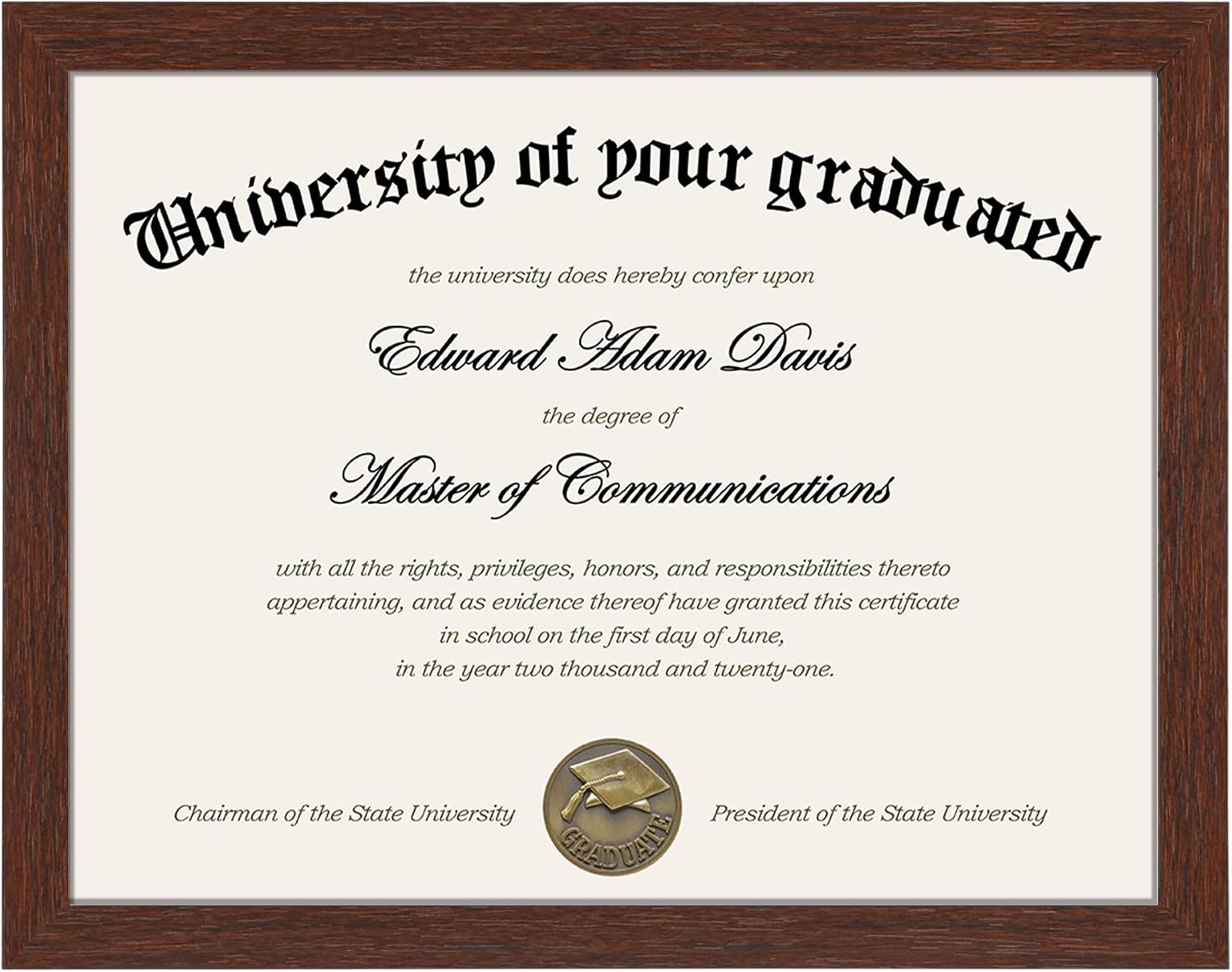Certificate Frame, 8.5 by 11 Diploma Frames, 1 Pack, Mahogany | Clear Plexiglass, 8.5x11 Document Degree Frames for