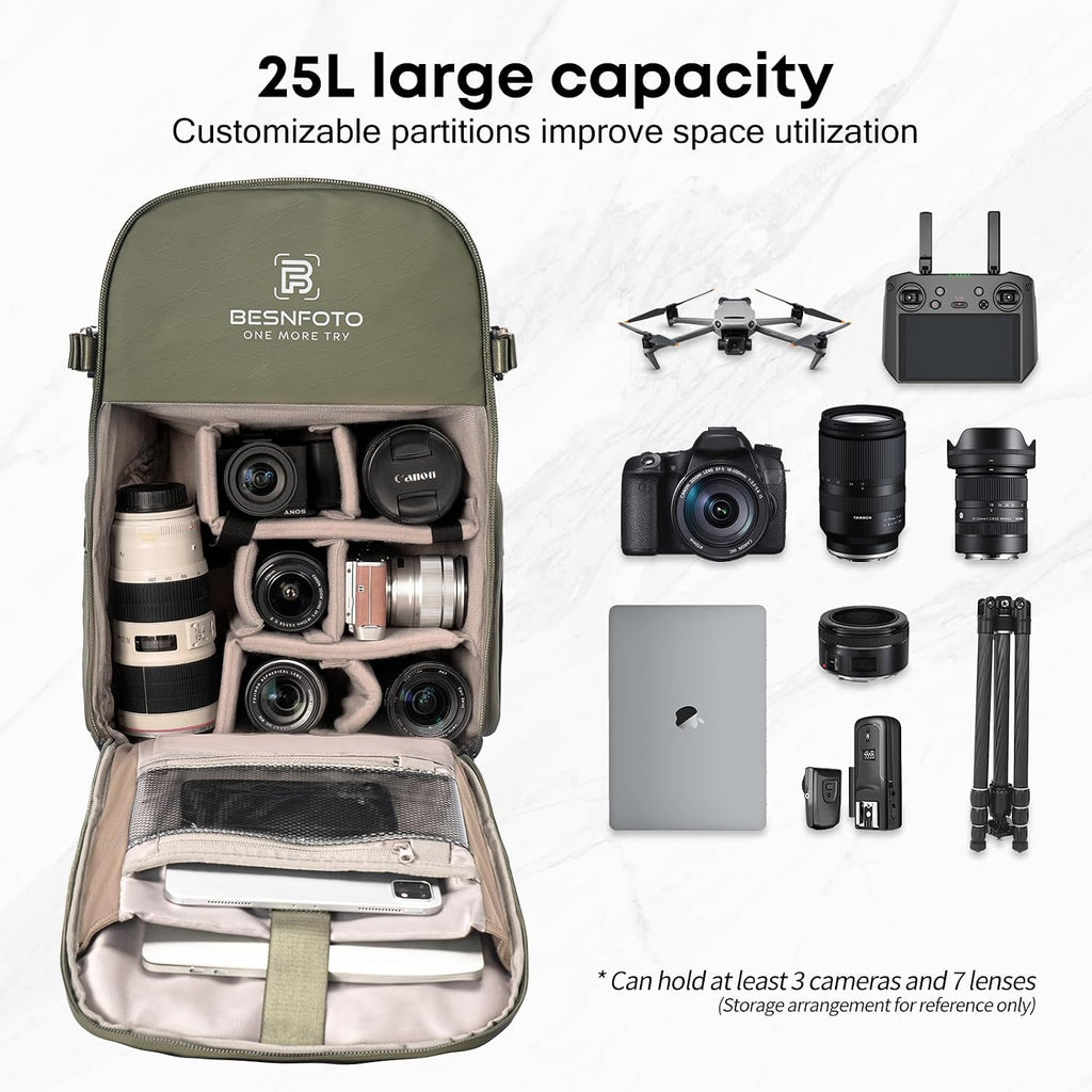 Camera Backpack Waterproof Bag Professional Travel Photography Bag Large for DSLR SLR Mirrorless Camera with Tripod