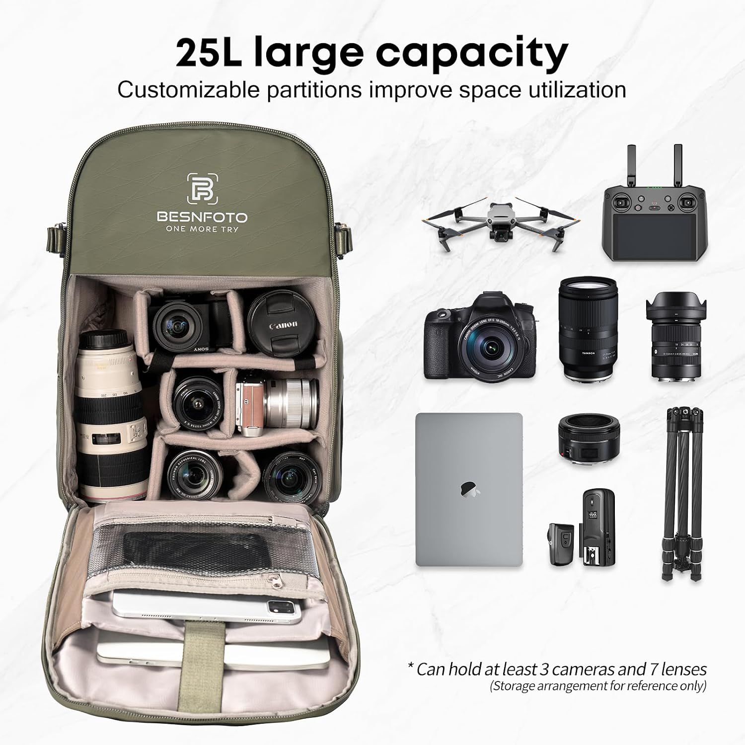 Camera Backpack Waterproof Bag Professional Travel Photography Bag Large for DSLR SLR Mirrorless Camera with Tripod