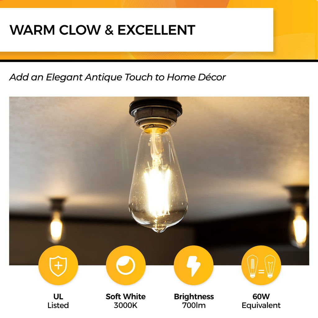 Edison Bulbs Dimmable, E26 LED Bulb 60 Watt Soft White, 12 Pack