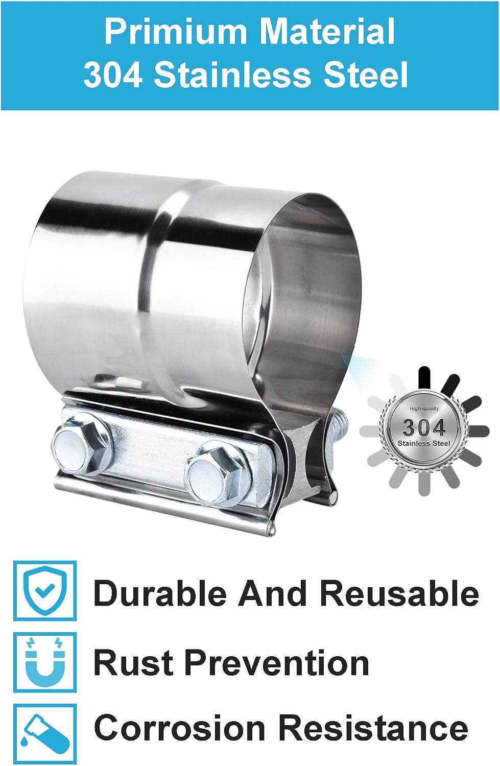2.5 Inch Exhaust Clamps 2 Packs,2 1/2in Lap Joint Band Clamp
