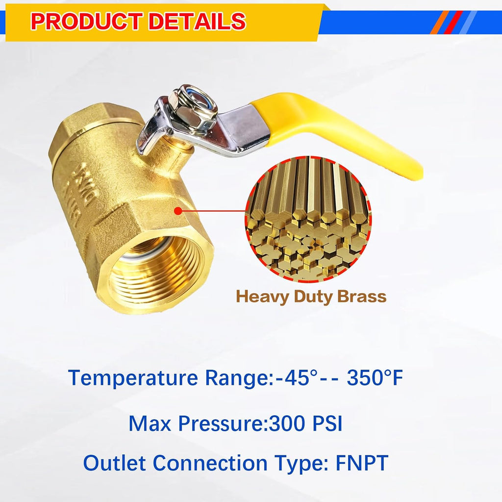 2PCS 1 Inch Brass Ball Valve,1'' NPT Female Full Prot Heavy Duty Ball Valve