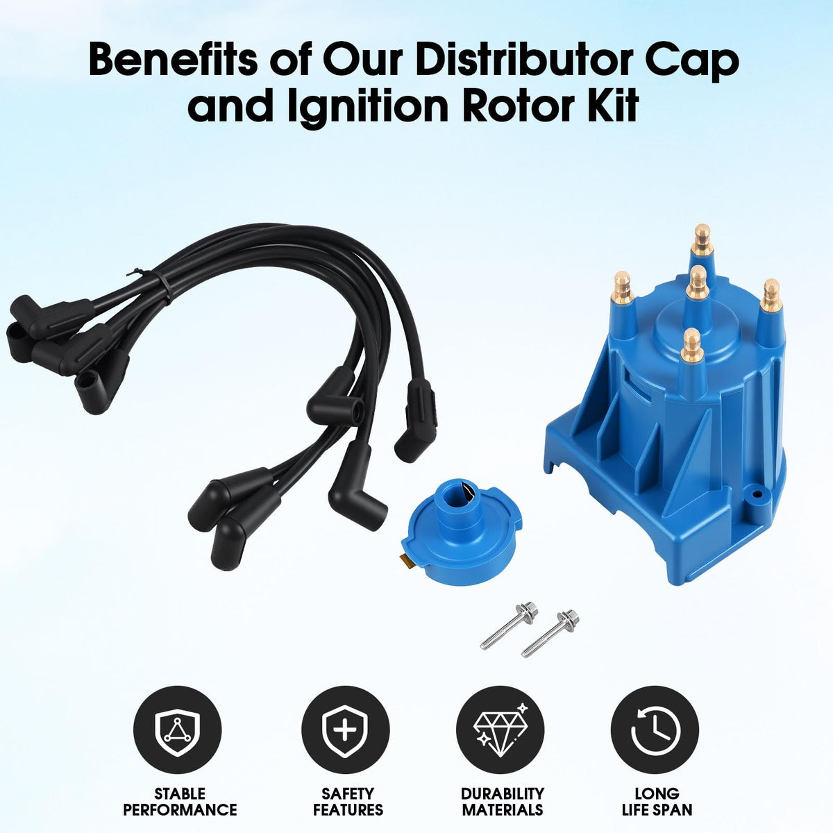 Ignition Tune Up Kit with Distributor Cap and Rotor and Spark Plug Wires Set Replacement for 3.0L 4cyl MerCruiser Engines Made by GM with Delco EST Ignition Systems - Replace 811635Q2, 816761Q14