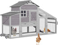 Chicken Coop Mobile Hen House with Nesting Box Outdoor Rabbit Hutch Poultry Cage 73.4" with Wheel for 2-4 Chickens,Grey