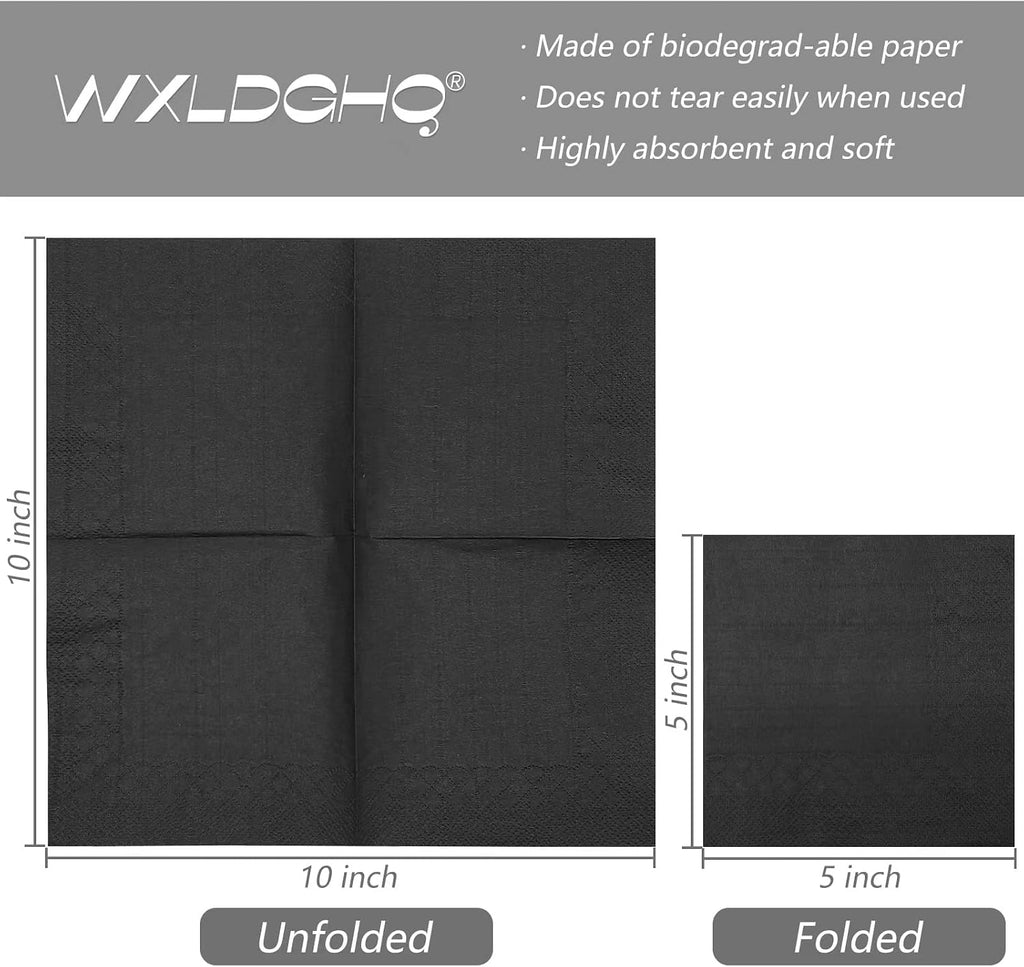 300 Count Black Beverage Napkins,Disposable Black Cocktail Paper Napkins
