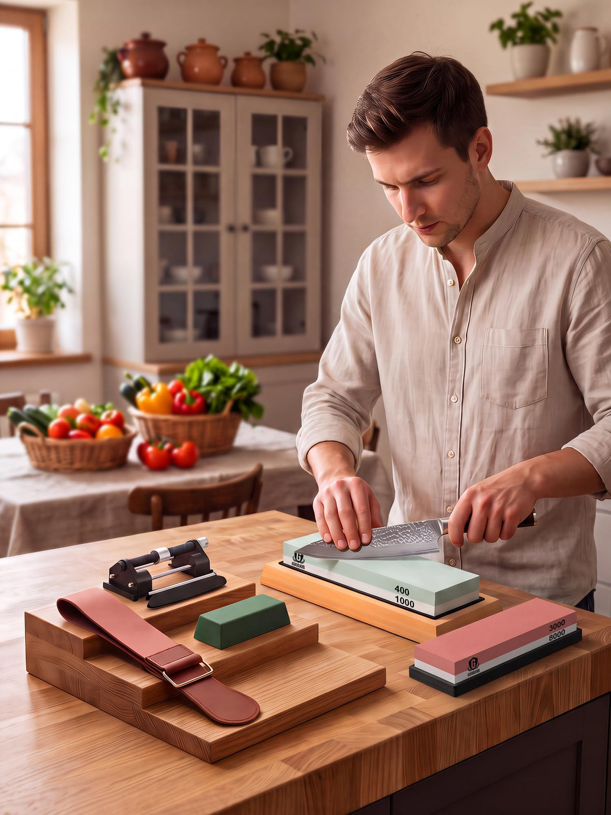 Complete Knife Sharpening Stone Kit, Double-Sided Grit400/1000 & 3000/8000