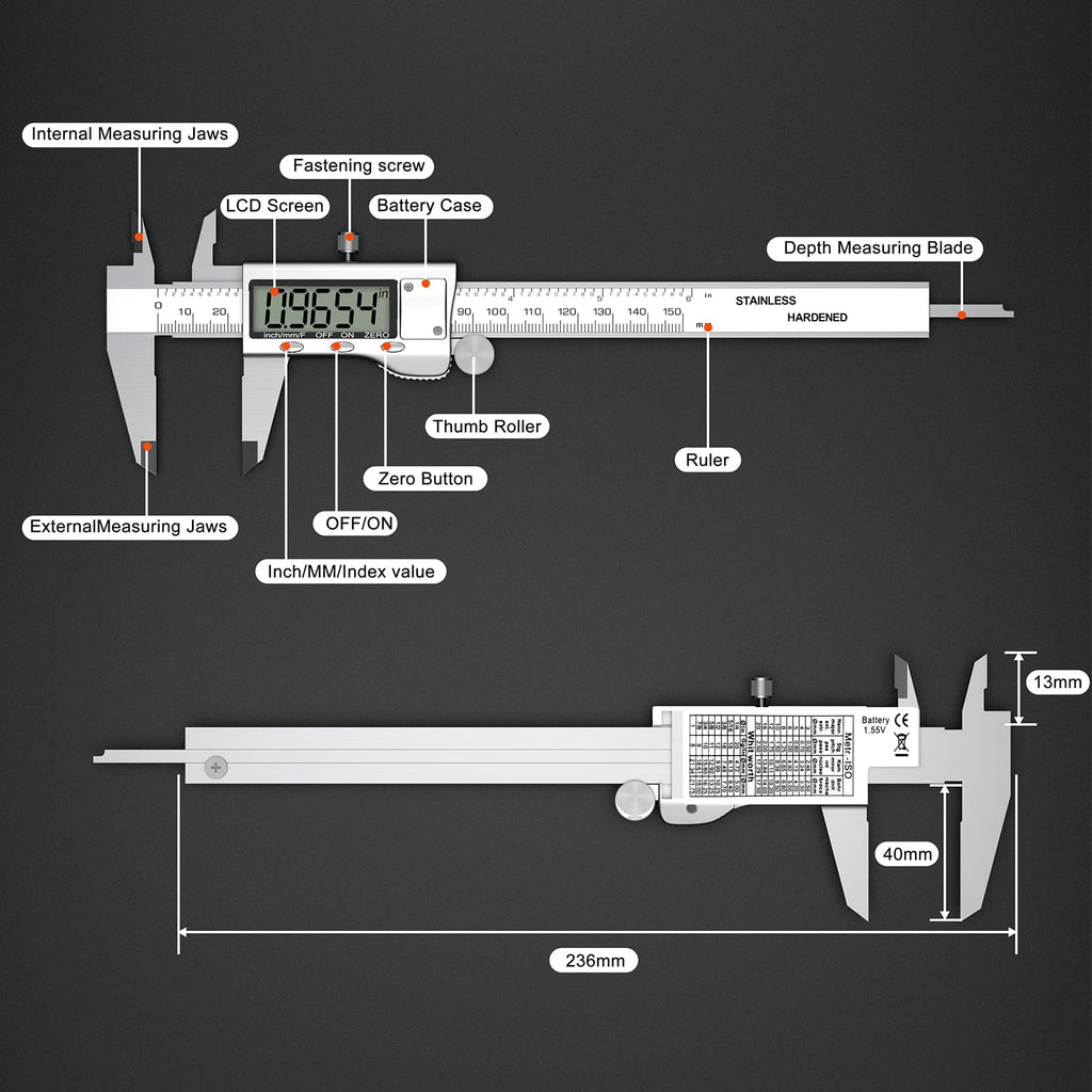 Digital Calipers, Caliper Measuring Tool with Large LCD Screen(6Inch/150mm)