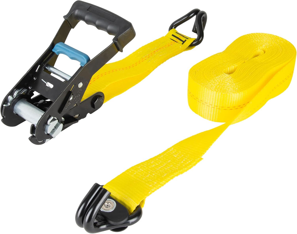 Ratchet Tie Down Strap 2 in. x 27 ft. with Magnetic Double J-Hook– 10,000 lb Break Strength, 3,333 lb Working Load