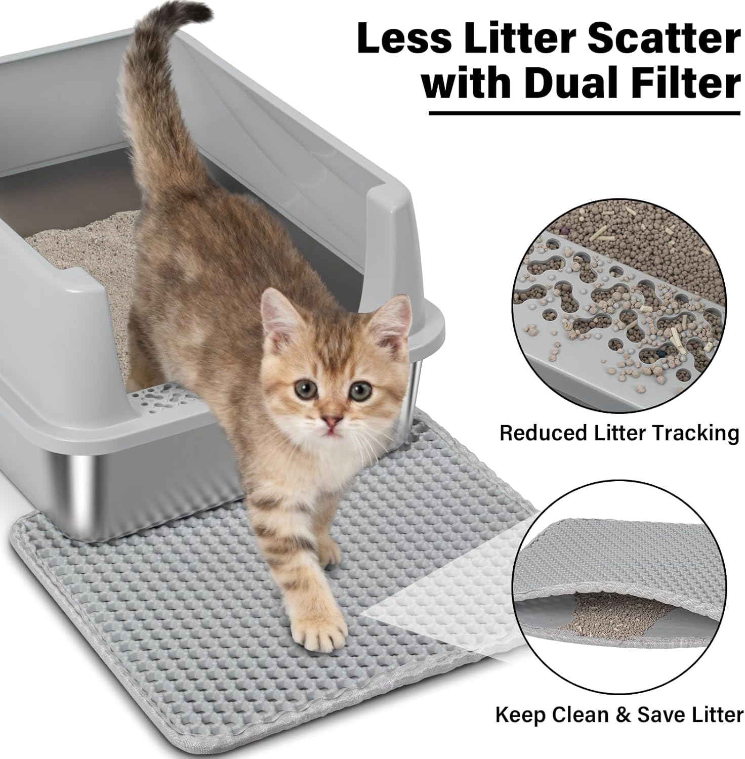 Stainless Steel Litter Box with Lid, Metal Litter Box High Sides, Low Entry Litter Boxes with Scoop and
