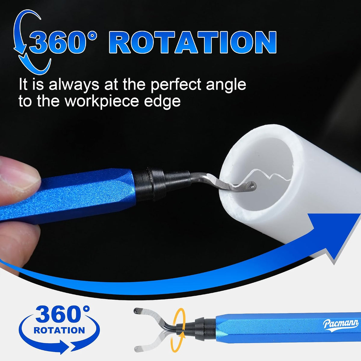 Deburring Tool, 11 High-Speed Steel Blades, 360-Degree Rotary Head