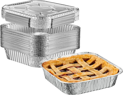 8x8 Square Foil Pans with Lids - [25 Sets] Disposable Food Containers Perfect for Baking, Cooking, Heating, Storing