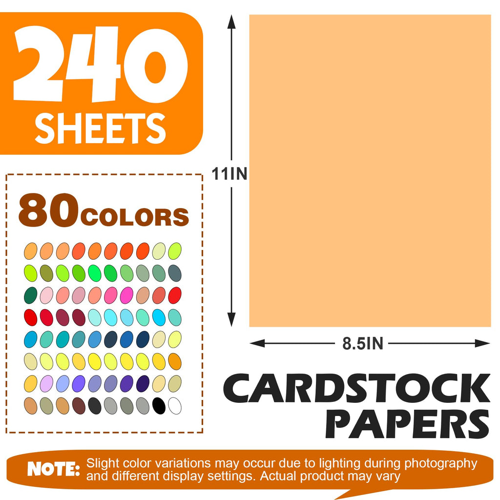 240 Sheets 8.5" X 11" Colored Cardstock, 80 Colors Card Stock