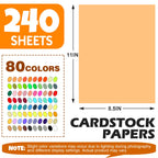 240 Sheets 8.5" X 11" Colored Cardstock, 80 Colors Card Stock