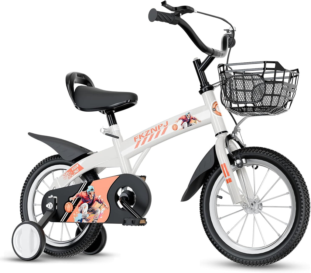 16/18 Inch Kids Bike with Training Wheels for Boys and Girls, Adjustable Bicycle for Ages 4–8, Hand & Coaster Brake