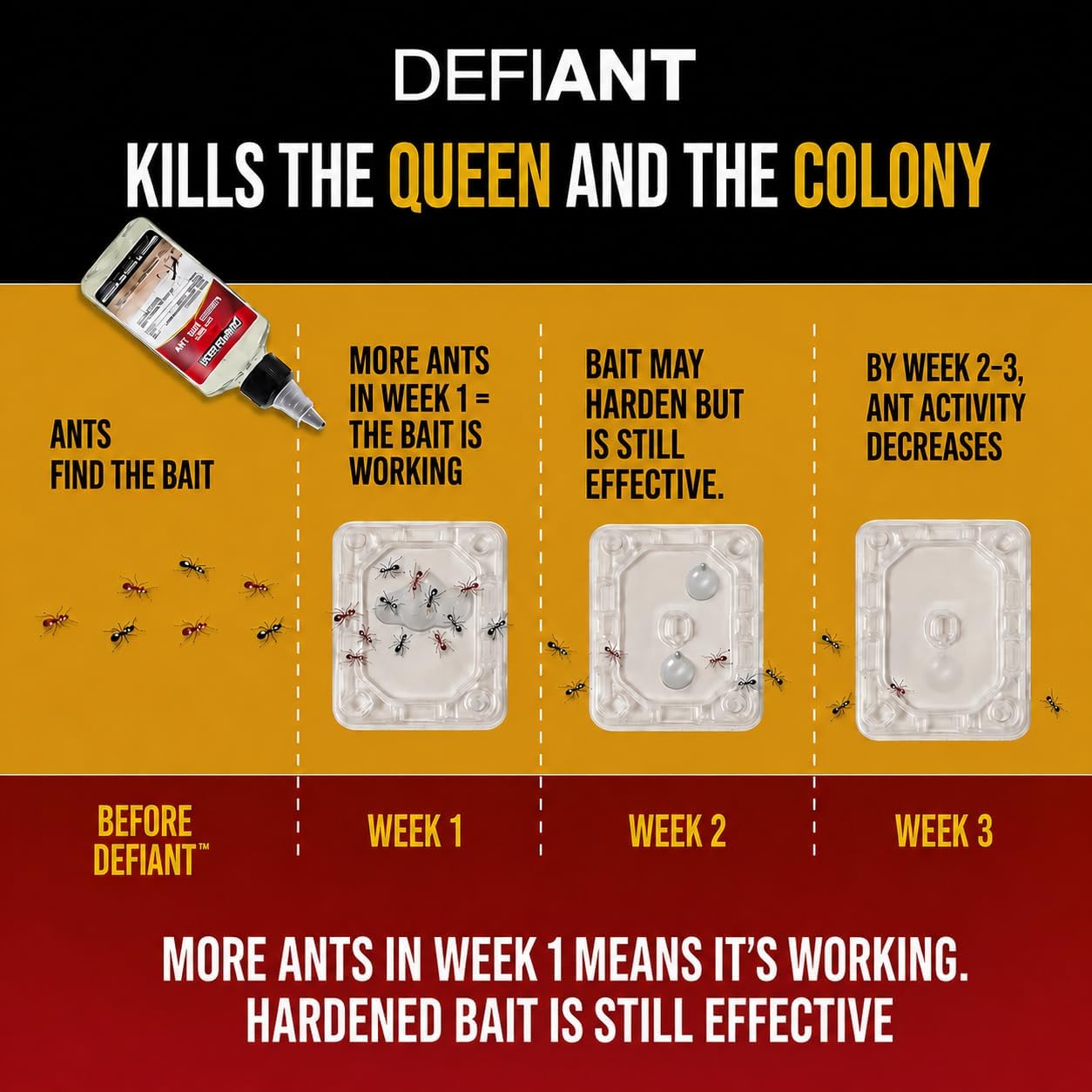 Defiant Premium Liquid Ant Killer, 1-Year Supply, Kills the Queen and Colony, No Mess Precision Bottle, Sugar Ant