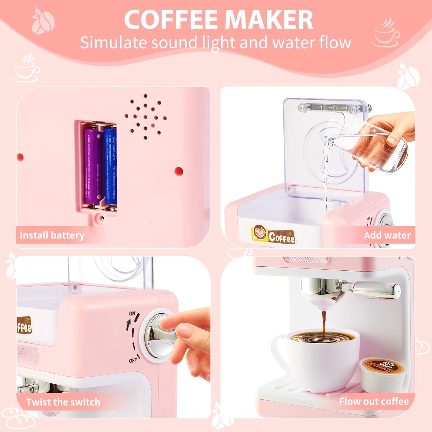 Play Kitchen Accessories, Pretend Play Kitchen Appliances Toy Set with Coffee Maker Machine, Toaster, Mixer, Blender