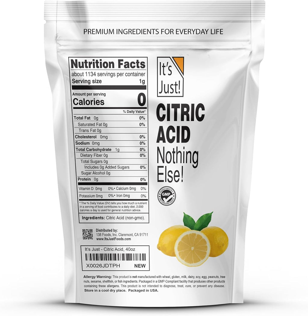 Citric Acid, Food Grade Flavor Enhancer Powder, Non-GMO, Great for Cooking, Cleaning, Bath Bombs, Natural