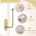 4 Pcs Adhesive Curtain Holdbacks No Drill Window Hook,Gold