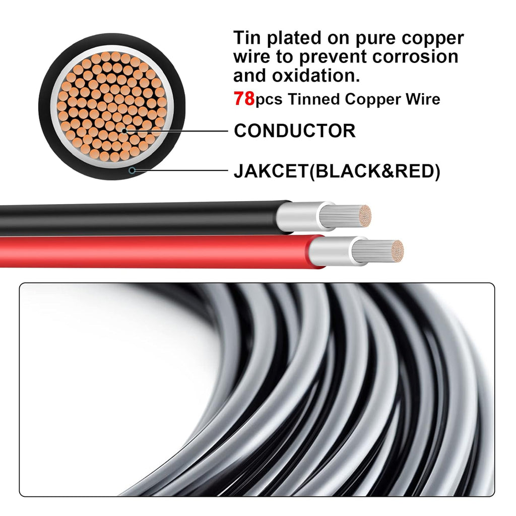 20FT 10AWG Solar Panel Extension Cable with Female and Male Connectors, Solar Cable for Solar Panels, Charge