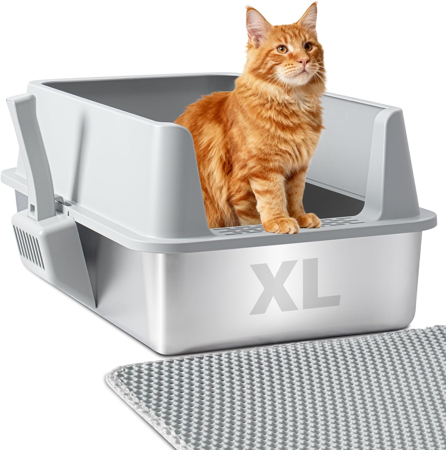 Stainless Steel Litter Box, Large Metal Litter Box with Lid, XL Steel Litter Boxes for Adult/Big Cat, Anti-Urine