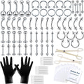 84+98+120PCS Body Septum Piercing Kit 14G 16G Tools for Nose Tongue Lip Ear Eyebrow Belly Button Cartilage Tragus