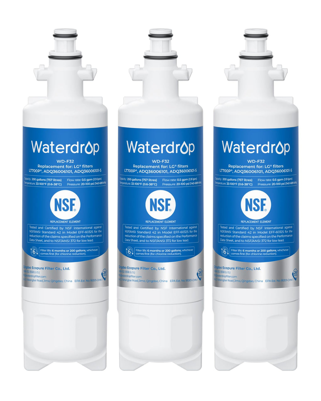 ADQ36006101 Water Filter, Replacement for LG LT700P, 3 Pack