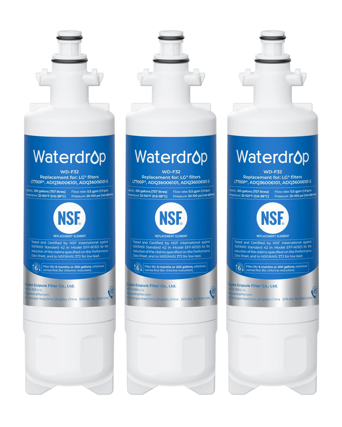 ADQ36006101 Water Filter, Replacement for LG LT700P, 3 Pack