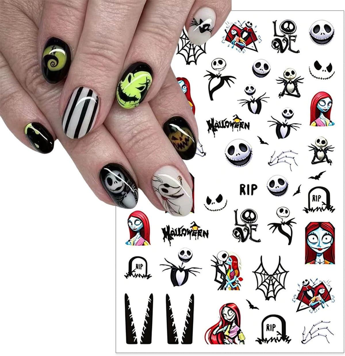 3 Sheet Halloween Nail Stickers Skeleton Spider Web Nails Sticker
