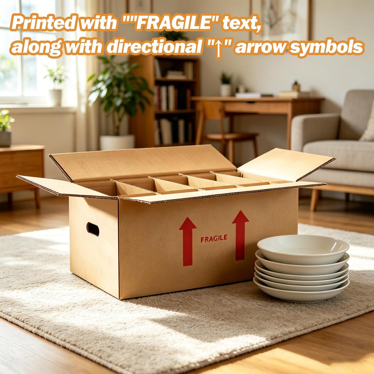 6-Set Dish Packing Kit Includes 24" x 12" x 11" Kitchen Moving Box Kit with Handle Holes, Large Corrugated Boxes with