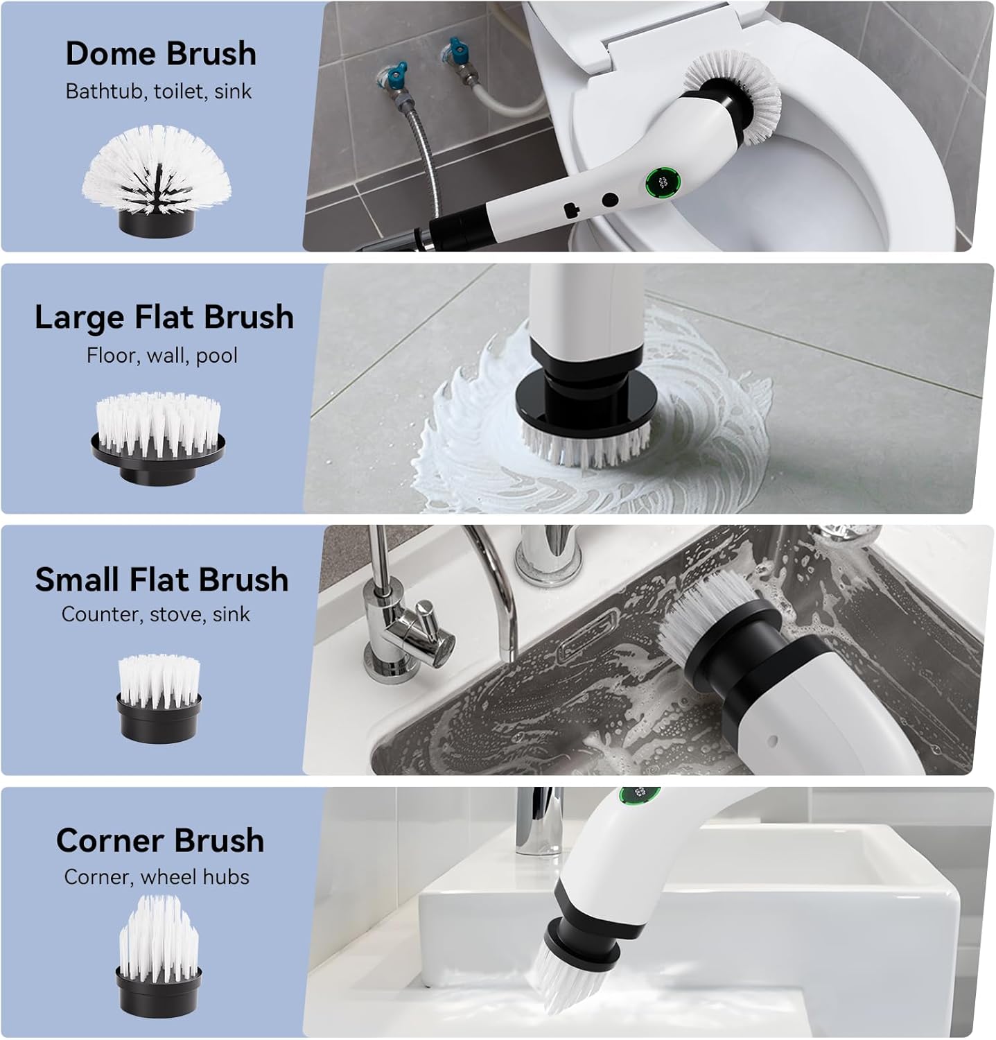 Electric Bathroom Cleaning Brush, Cordless Spin Scrubber Full Body Waterproof IPX7 with Adjustable Handle, 8