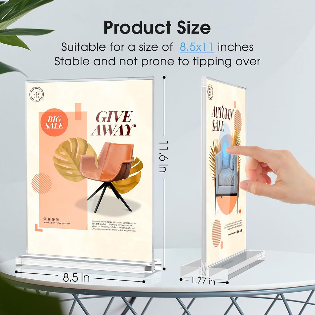 Acrylic Sign Holder 8.5" x 11" Double Sided Menu Holder, 1 Pack | Clear Acrylic, Double Sided Display, Stable