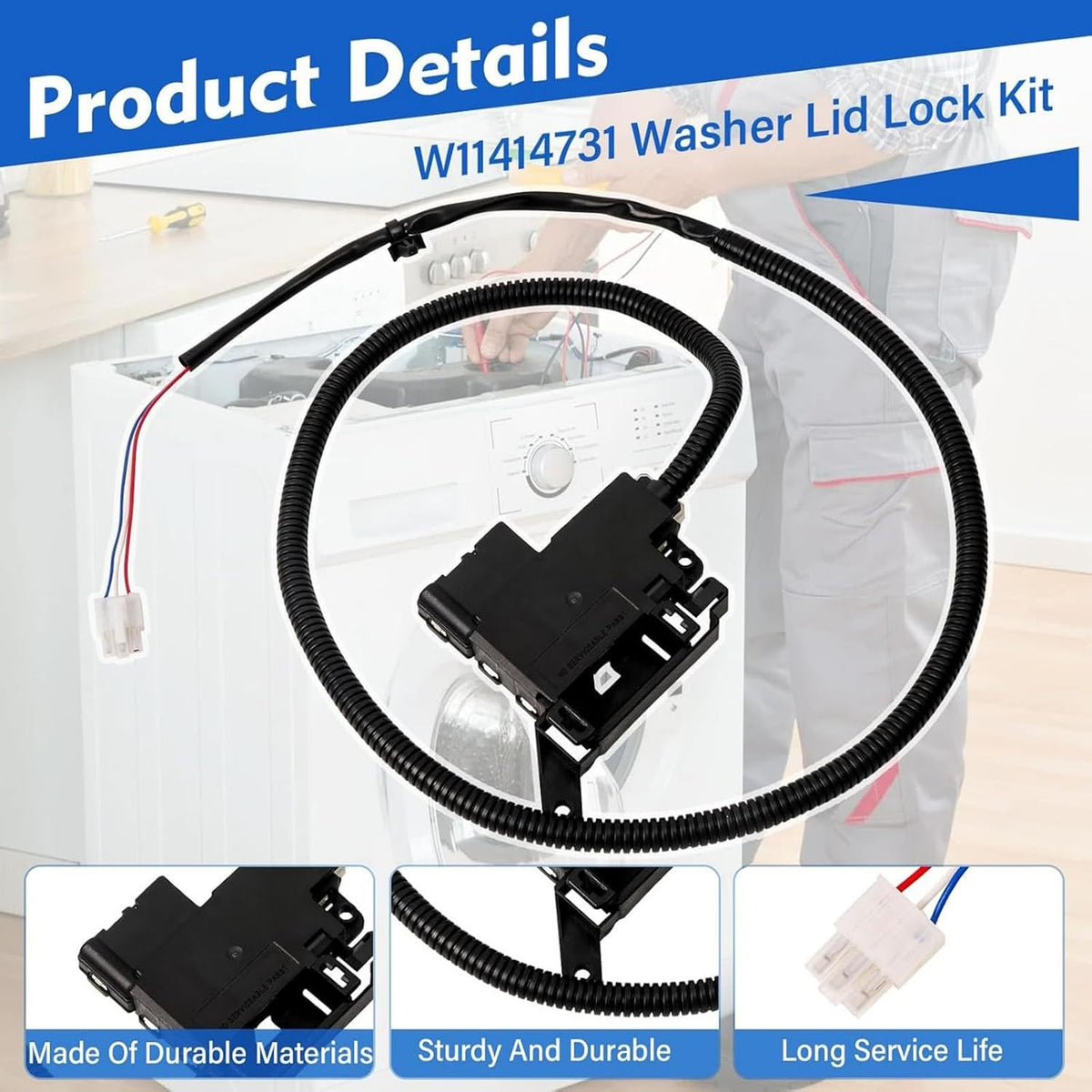 Washer Lid Lock Switch Replacement for Whirlpool WTW5010LWO, WTW5010LW1, WTW5015LWO, WTW5015LW1
