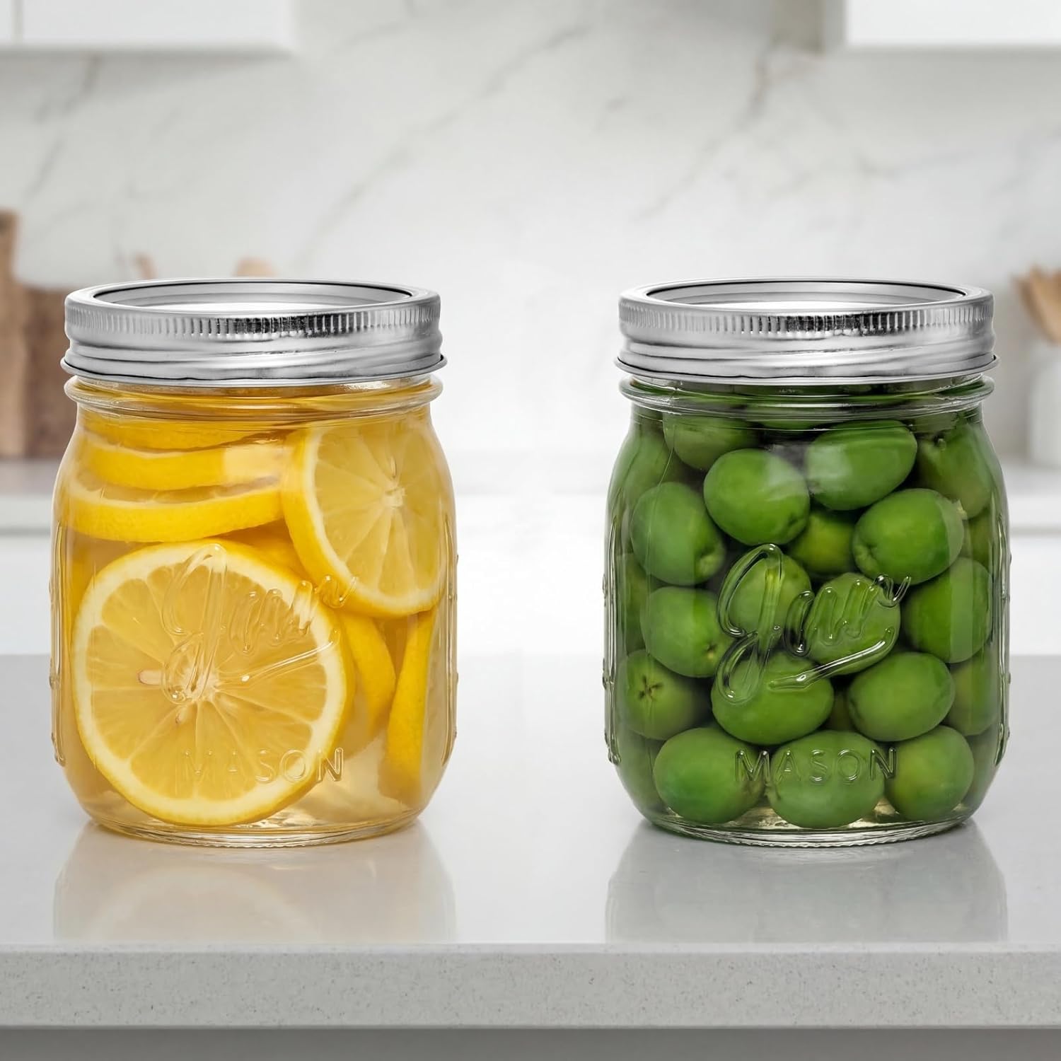 12 Pack Wide Mouth Mason Jars, 16 Oz Short Glass Canning Jar